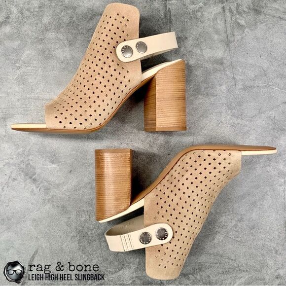 RAG & BONE LEIGH HIGH HEEL SLINGBACK SANDAL IN PERFORATED STUCCO SUEDE SIZE 8.5 - Picture 5 of 15